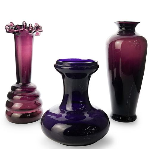 (3 PC) PURPLE GLASS VASE