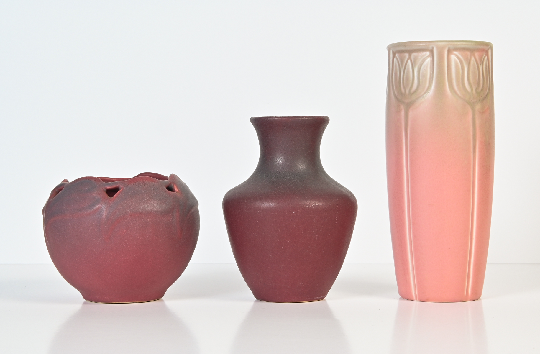 3 PC. ROOKWOOD & VAN BRIGGLE VASES:
