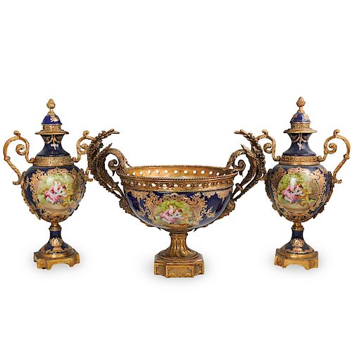 (3 PC) SEVRES STYLE PORCELAIN