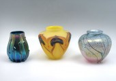 3 PC. SIGNED ART GLASS VASES:
