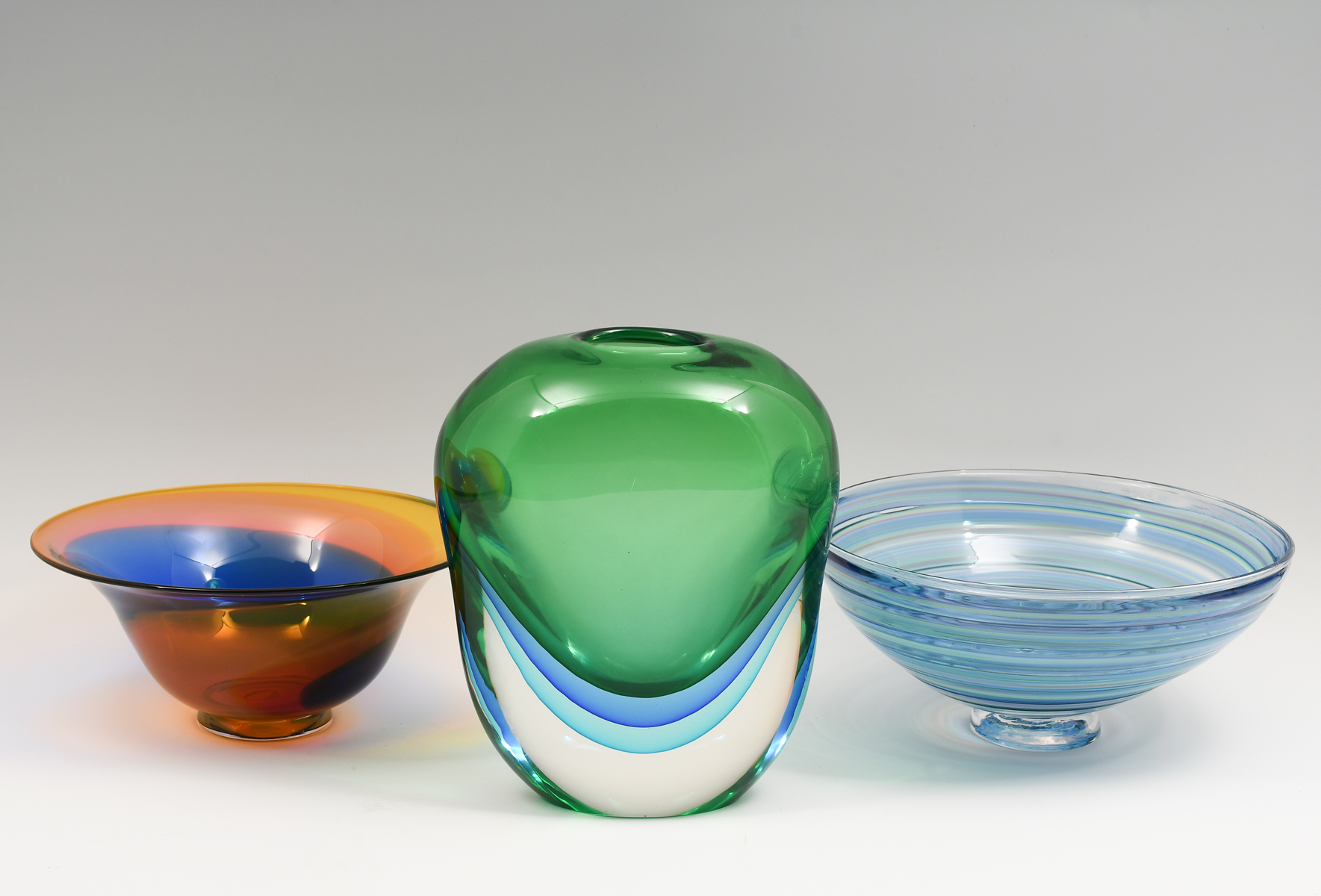 3-PC. SIGNED ART GLASS BOWLS &