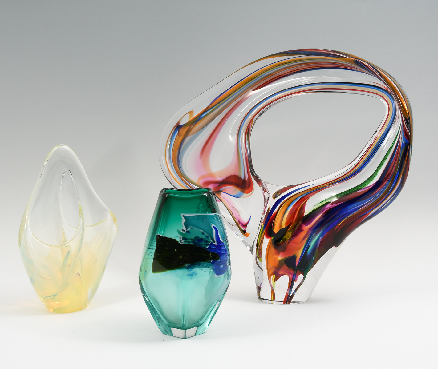 3-PC. SIGNED ART GLASS SCULPTURES &