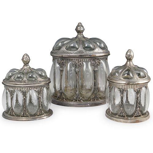 (3 PC) SILVER PLATE AND GLASS