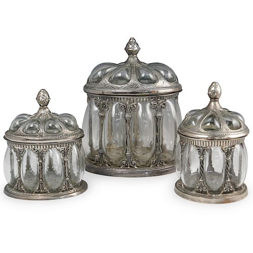 (3 PC) SILVER PLATE AND GLASS