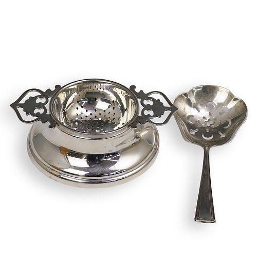 (3 PC) SILVER TEA STRAINER AND