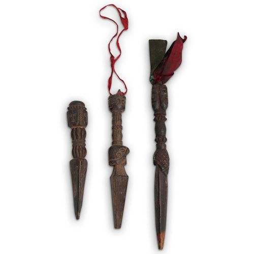 (3 PC) SINO TIBETAN WOOD PHURBA