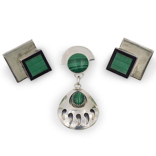 (3 PC) STERLING AND MALACHITE