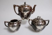 3-PC STERLING OVERLAY POTTERY