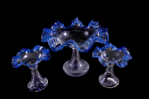 3 PC. STEUBEN THREADED COMPOTE SET3