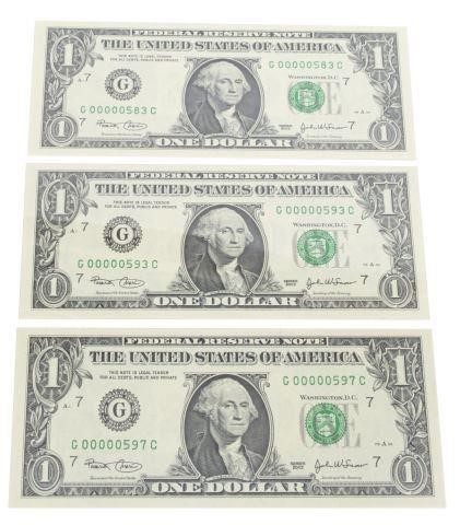 (3) PCGS GRADED $1 BILL LOW