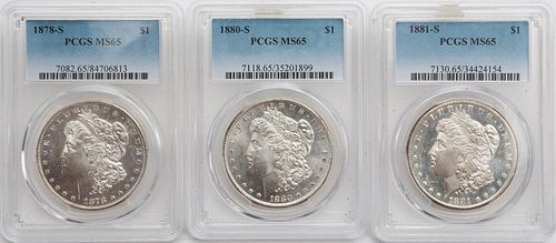 3 PCGS GRADED MORGANS: 1878-S,