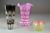 (3) PCS. ART GLASS AND CUT GLA