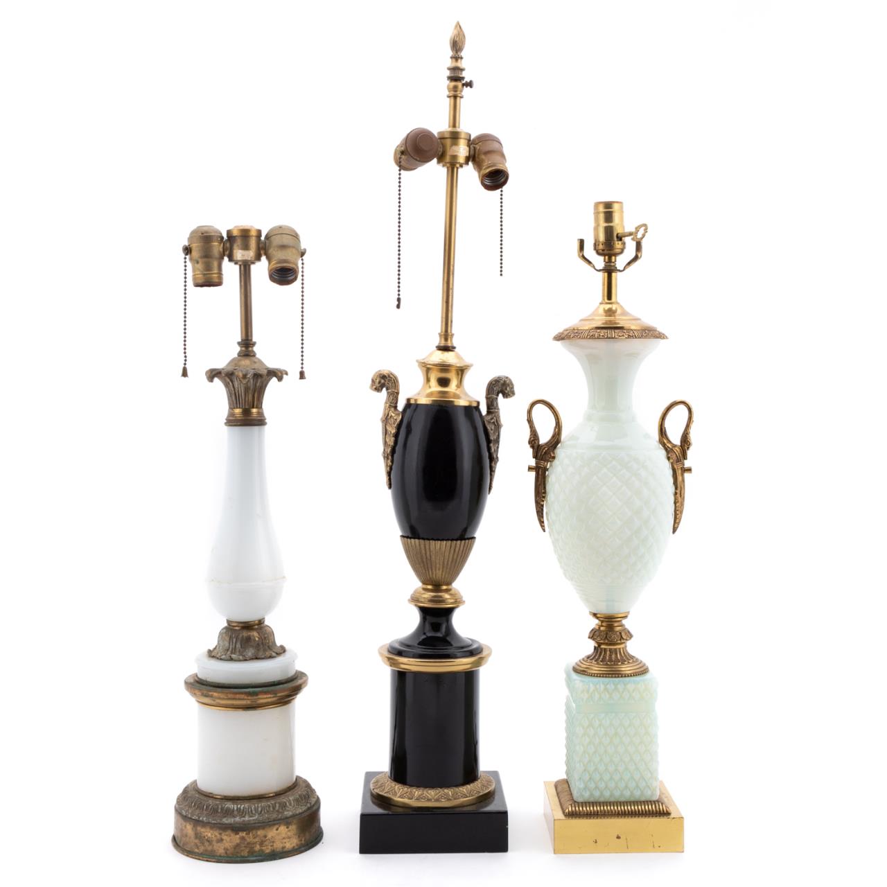 3 PCS, BRASS MOUNTED OPALINE AND