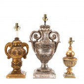 3 PCS, CARVED AND PAINTED GILT