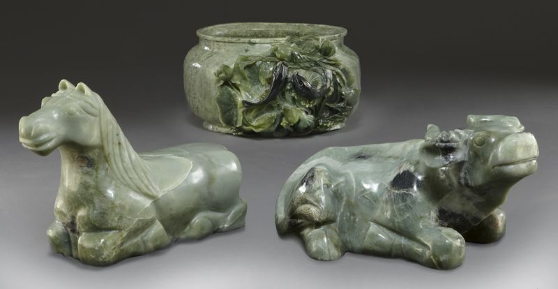 3 Pcs. Chinese carved serpentine