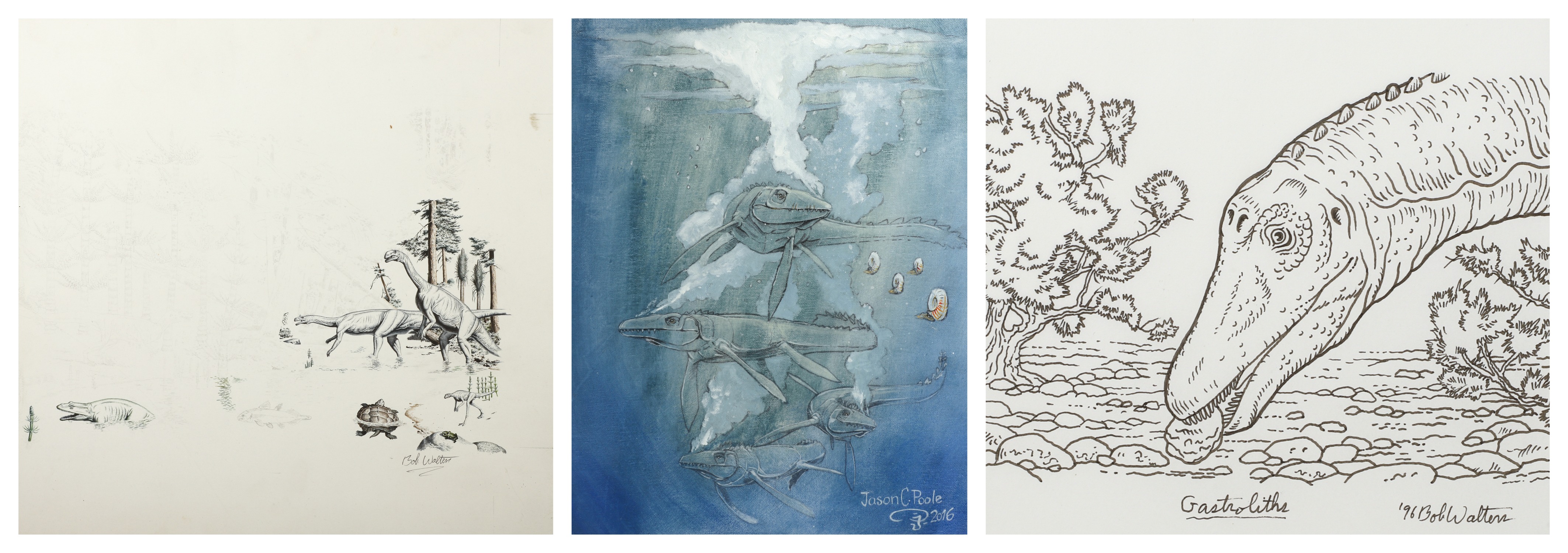 (3) Pcs dinosaur art, c/o