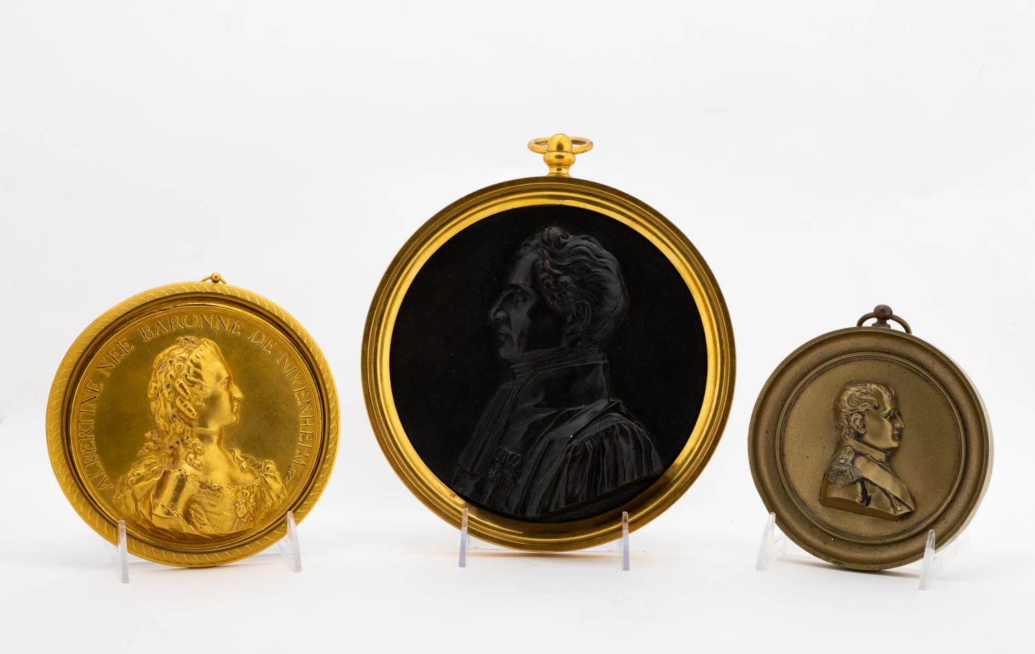 3 PCS, GILT BRONZE PORTRAIT