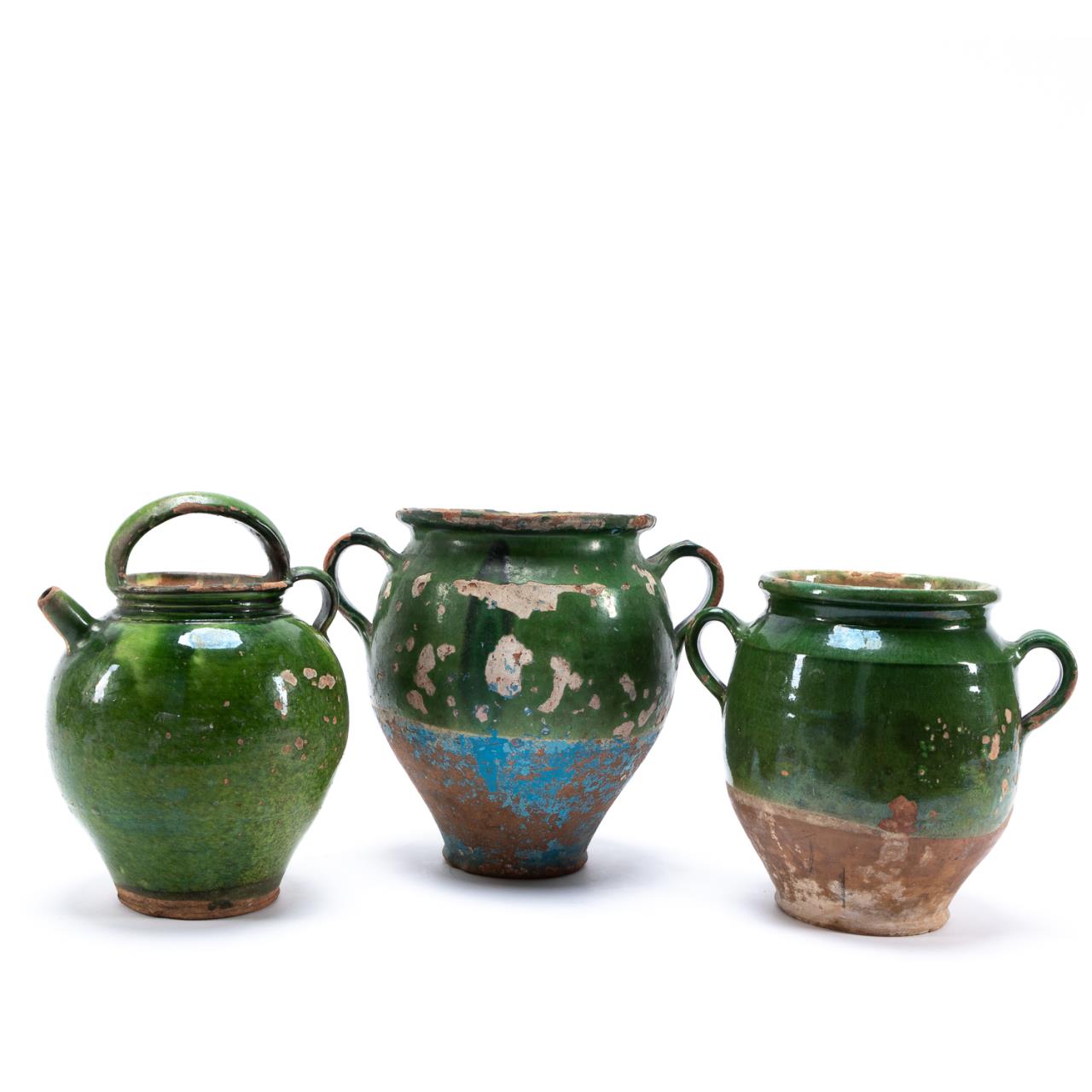 3 PCS GREEN GLAZED POTTERY