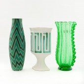 3 PCS, GREEN MCM VASES, MURANO
