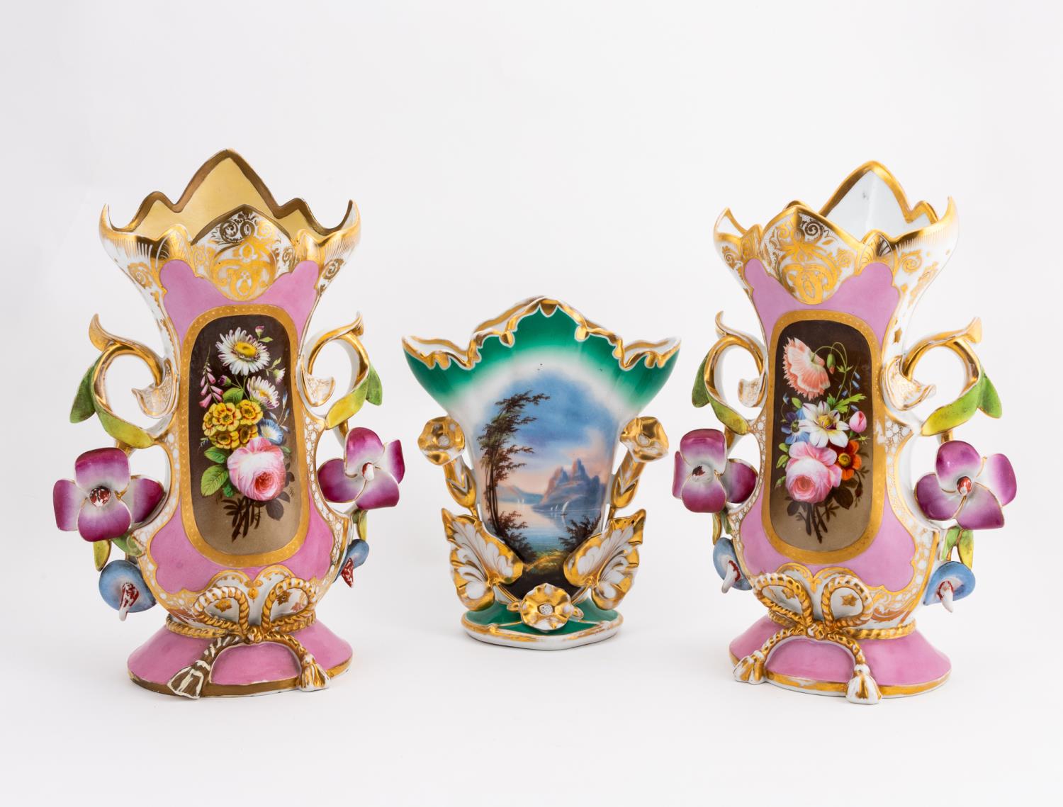 3 PCS, GREEN & PINK OLD PARIS