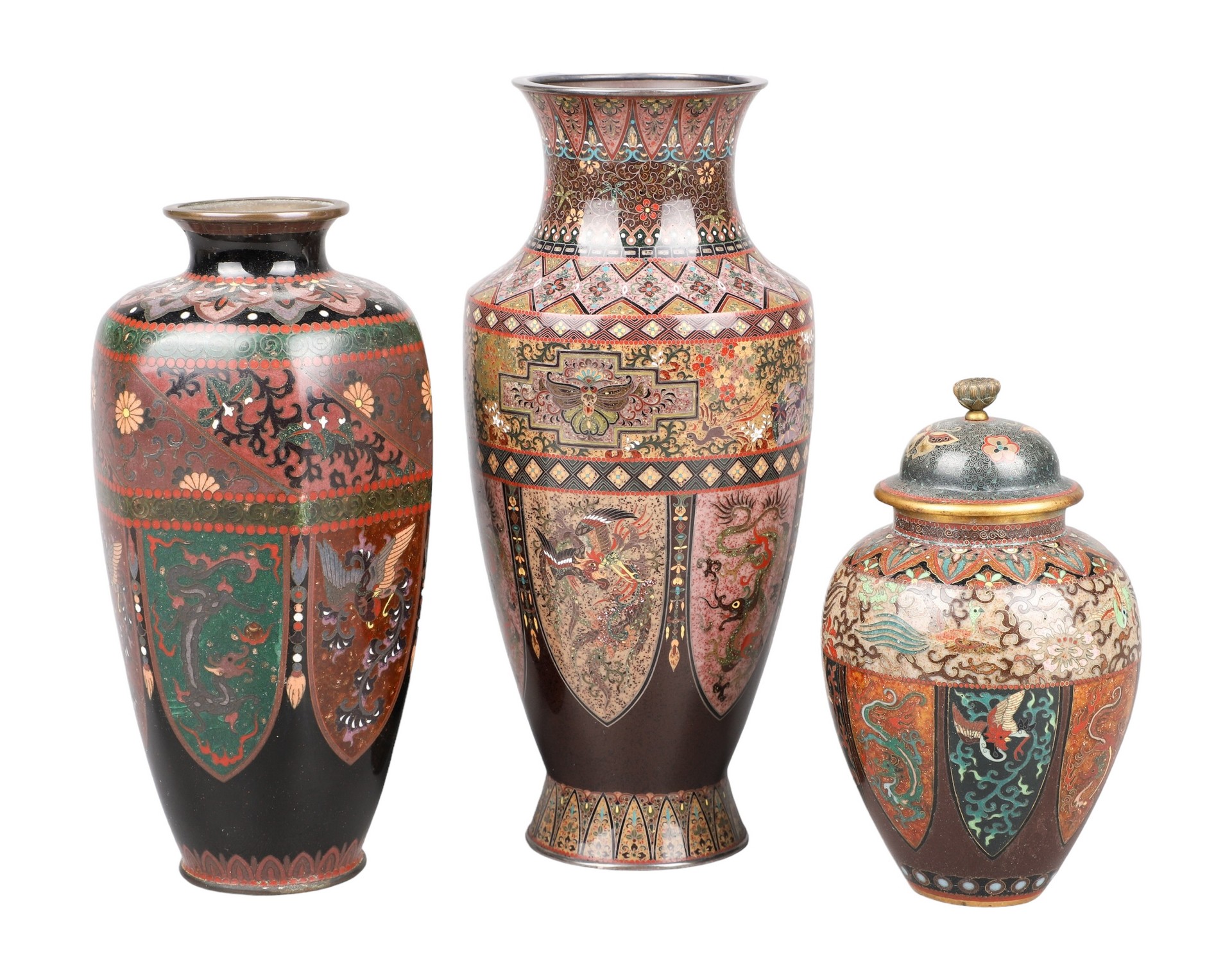 (3) Pcs Japanese cloisonne