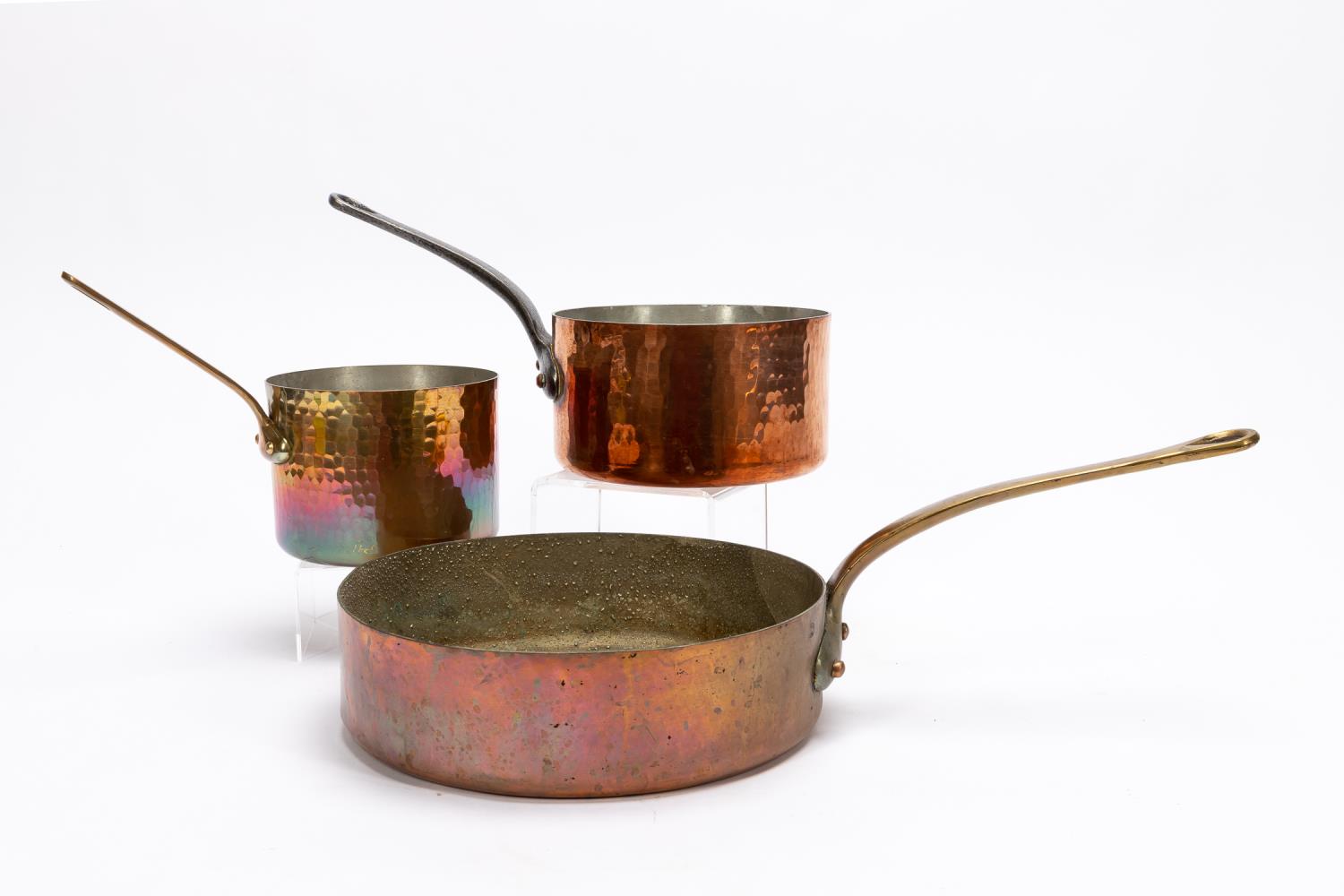 3 PCS, LARGE COPPER SAUCE PANS,