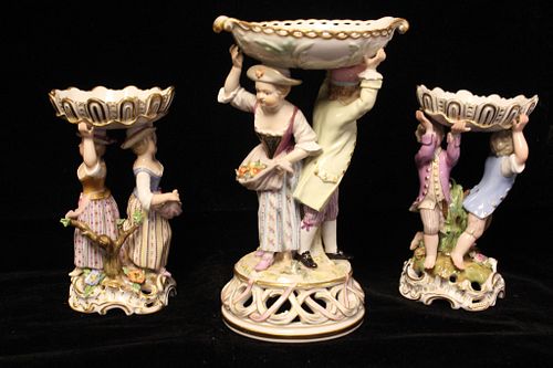 3 PCS, MEISSEN PORCELAIN COMPOTE