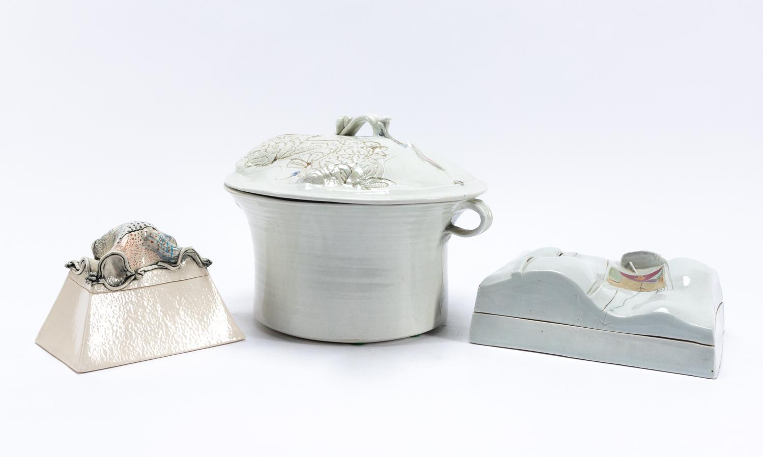 3 PCS, PAULA WINOKUR POTTERY LIDDED