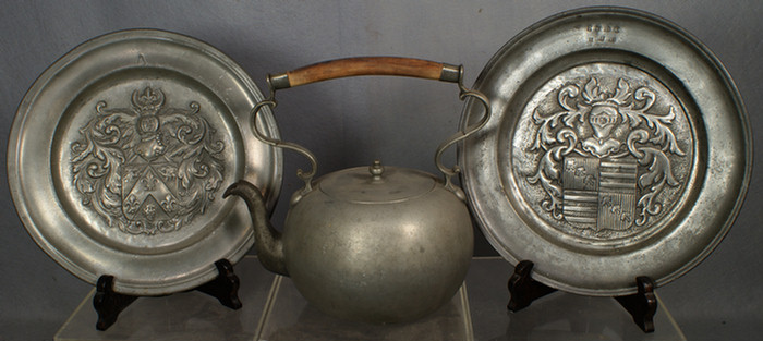 3 pcs pewter, c/o: teapot,