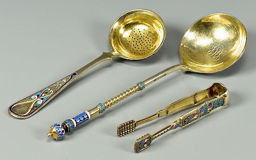 3 PCS RUSSIAN ENAMELED, PARCEL GILT