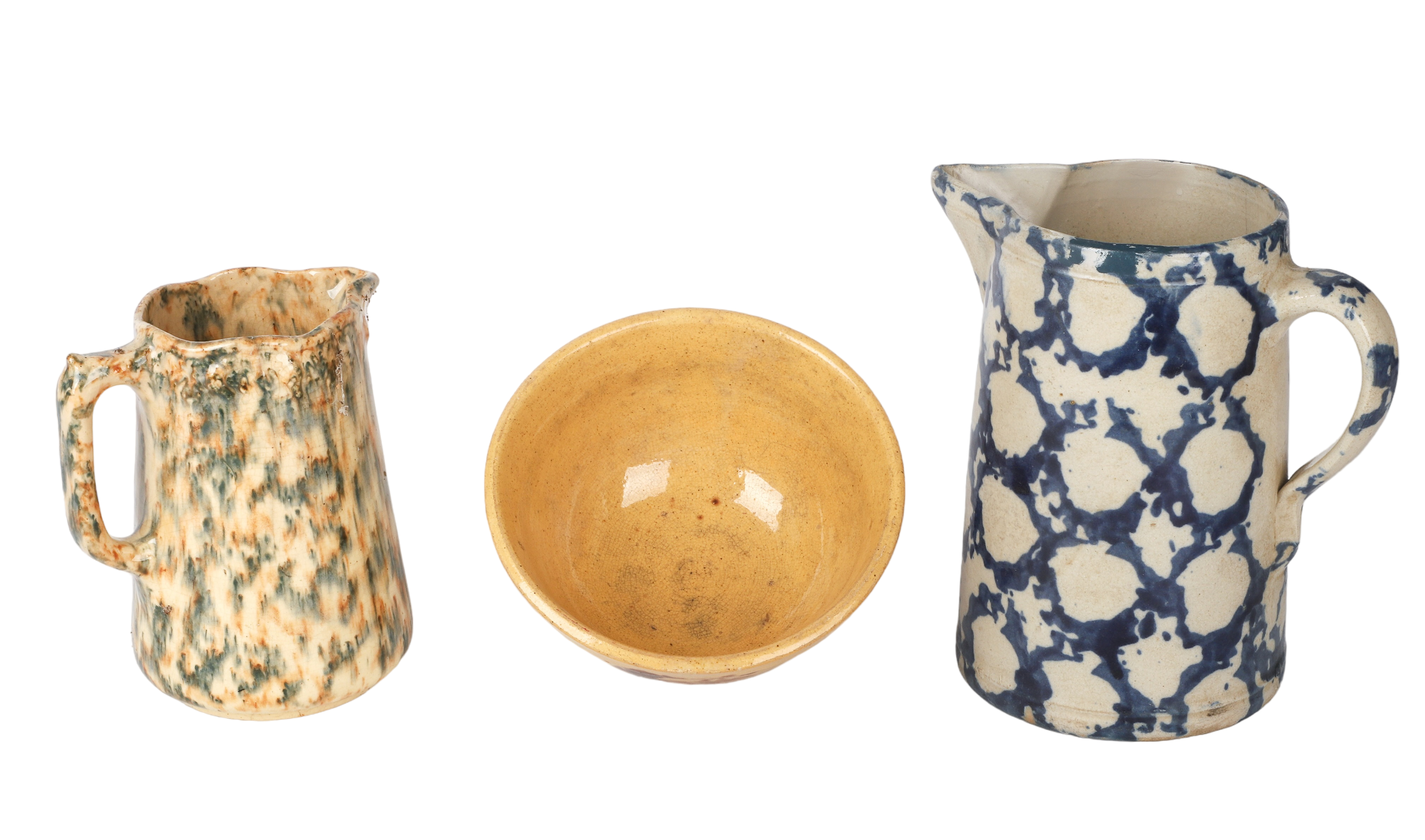 (3) Pcs spongeware pottery,