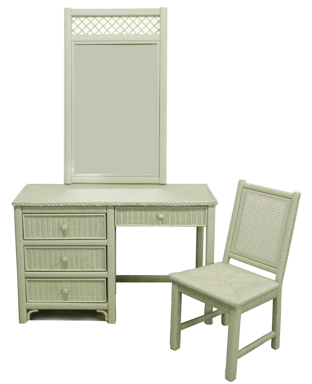 (3 PCS) WICKER VANITY, CHAIR &