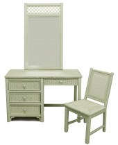 (3 PCS) WICKER VANITY, CHAIR &