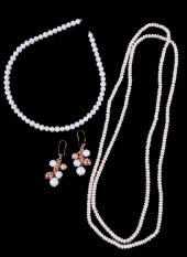 (3) Pearl necklace, earrings a