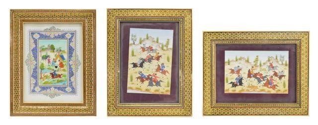 (3) PERSIAN FIGURAL BONE PAINTINGS,
