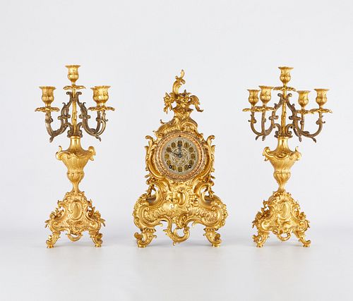 3 PIECE ANSONIA GILT BRONZE