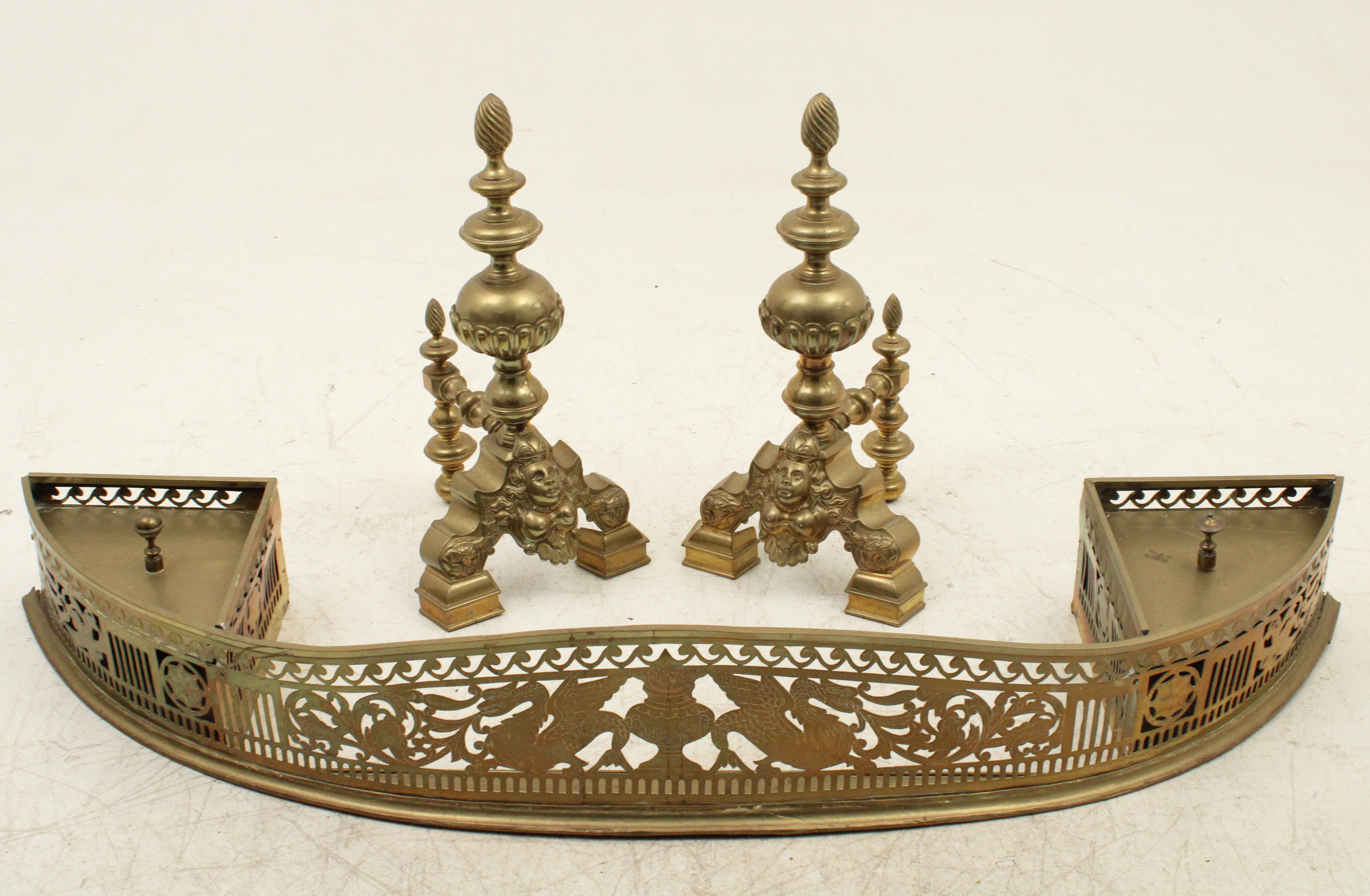 3 PIECE ANTIQUE BRASS FIRE
