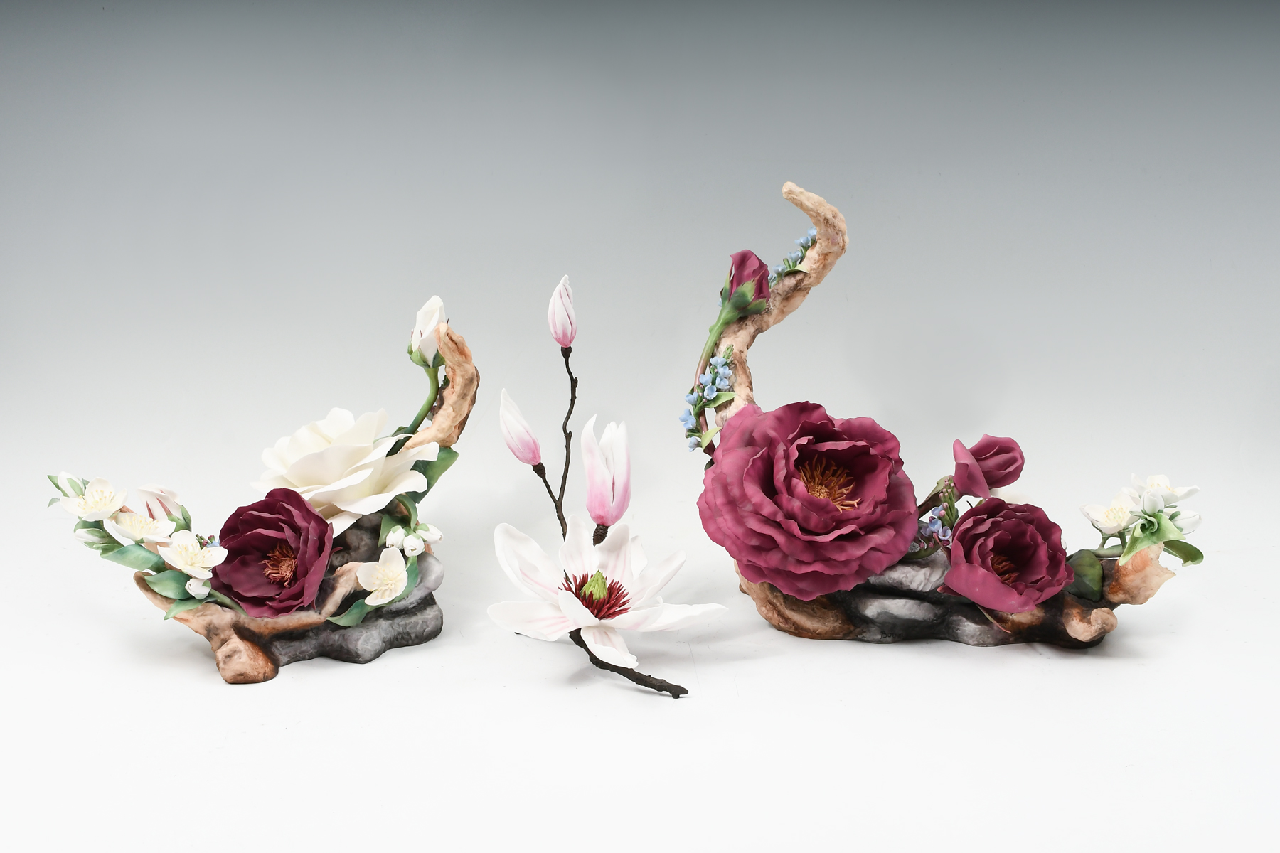 3-PIECE BOEHM PORCELAIN FLOWERS: