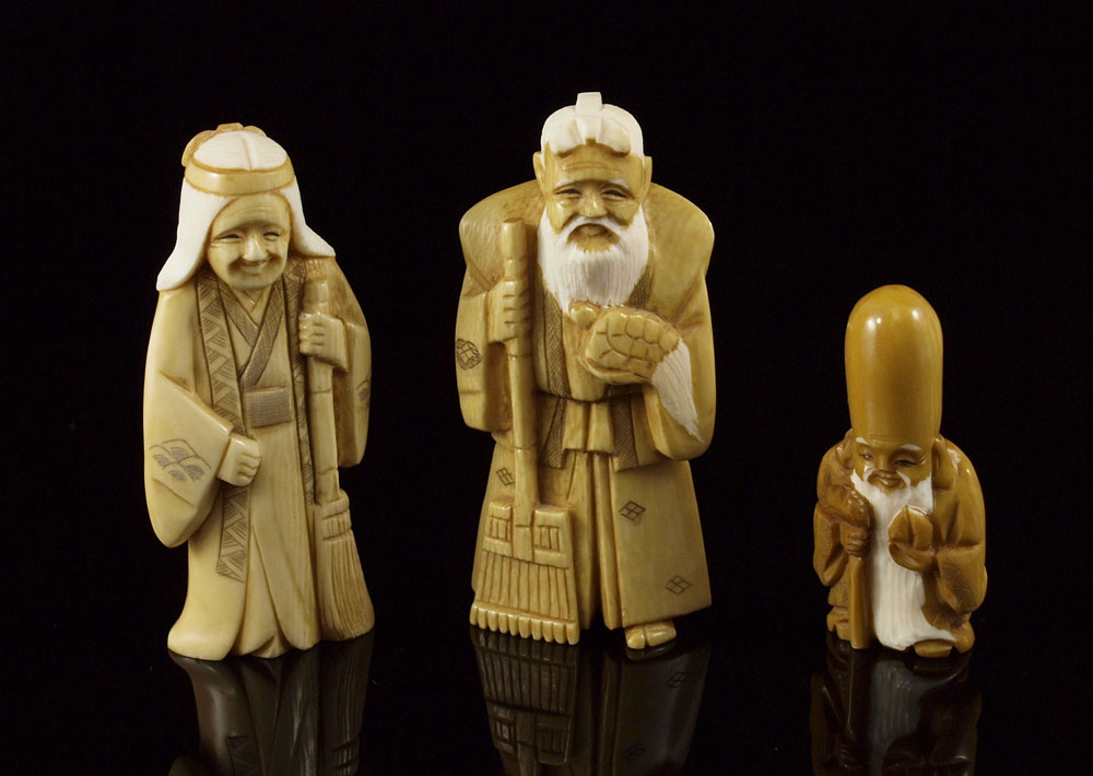 3 PIECE CARVED IVORY FIGURAL