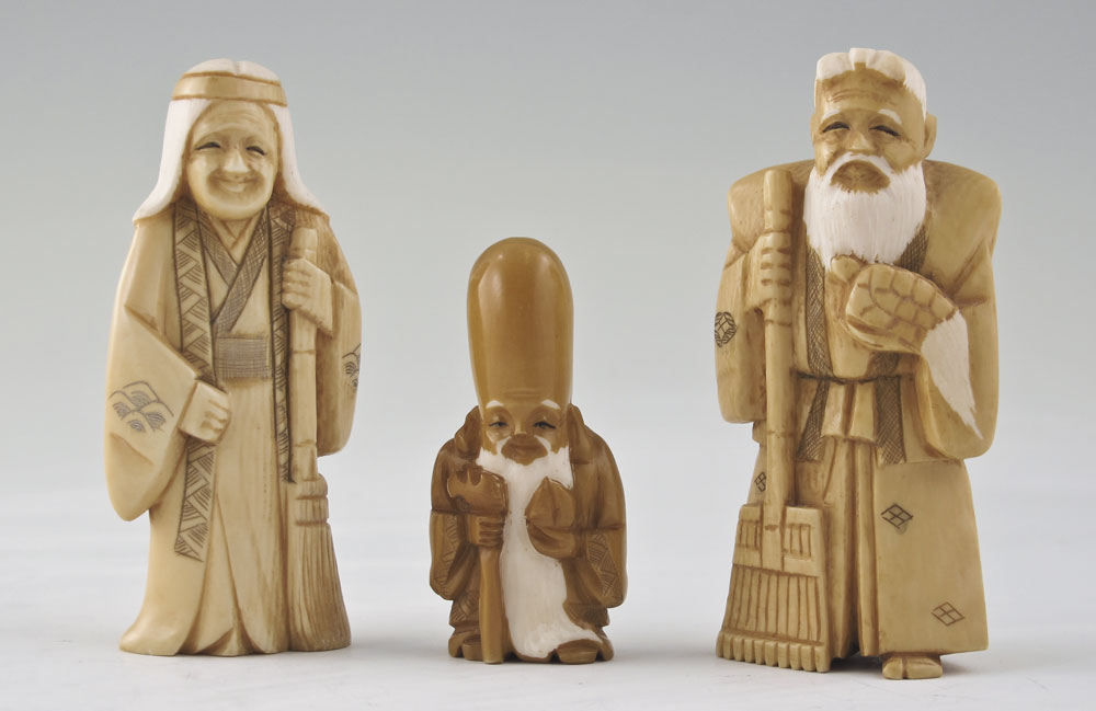 3 PIECE CARVED IVORY FIGURAL