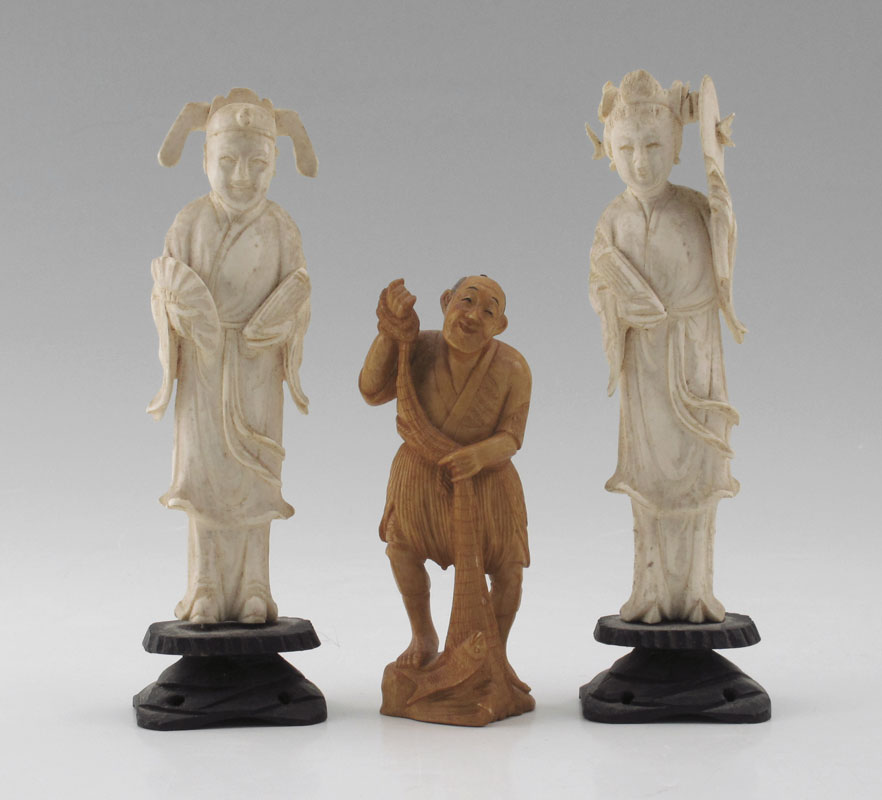 3 PIECE CARVED IVORY FIGURES: To