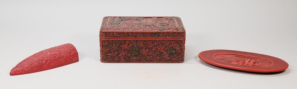 3 PIECE CHINESE CINNABAR LOT3