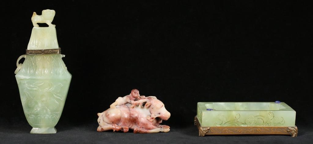 3 PIECE CHINESE JADE & HARDSTONE