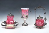 3 PIECE CRANBERRY GLASS CONTAI