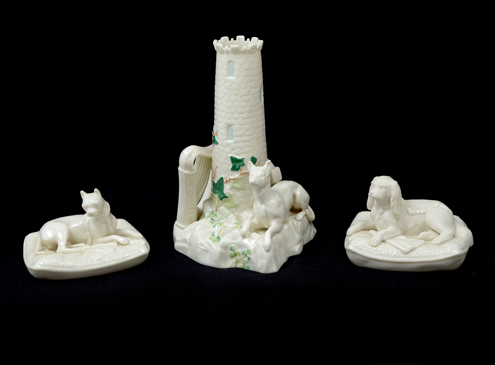 3 PIECE DOG MOTIF BELLEEK: 1) 6th