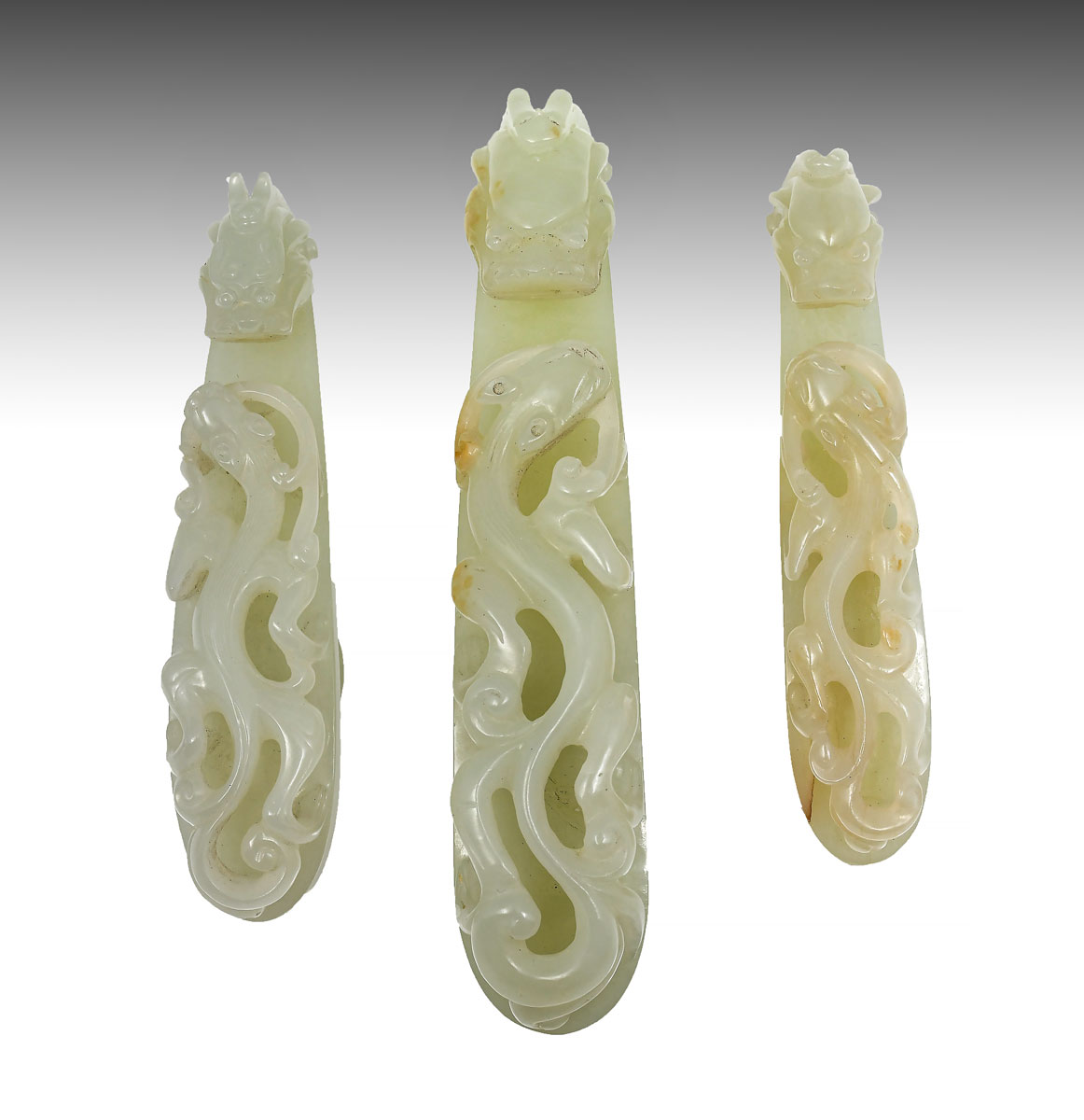 3 PIECE DRAGON JADE BELT BUCKLES: