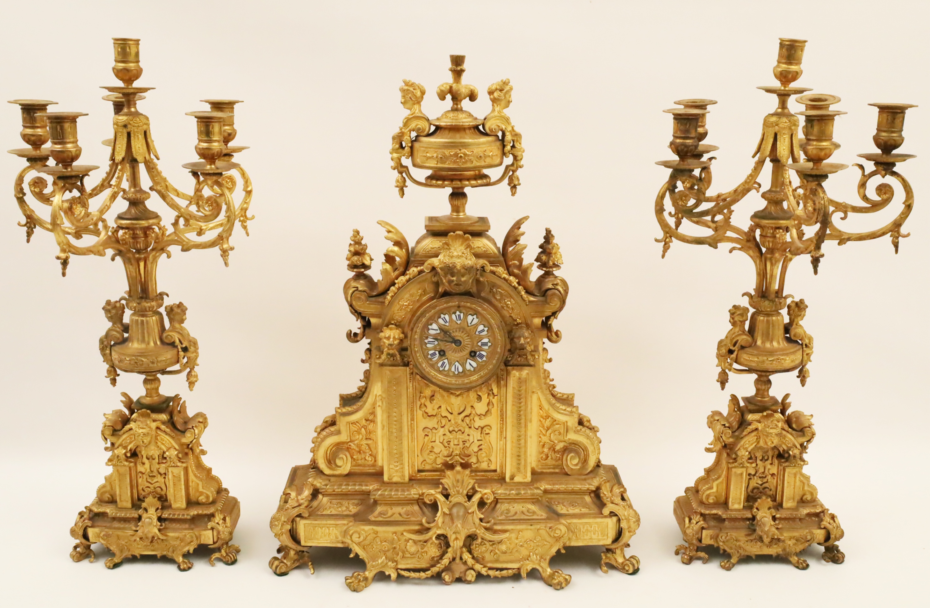 3 PIECE FRENCH DORE BRONZE CLOCK