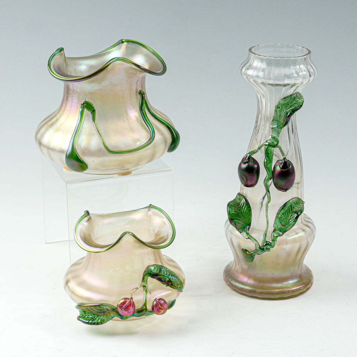 3 PIECE LOETZ ART GLASS VASES: 3