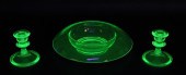 3 PIECE URANIUM GLASS CONSOLE
