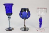 3 PIECES COBALT ART GLASS STEM